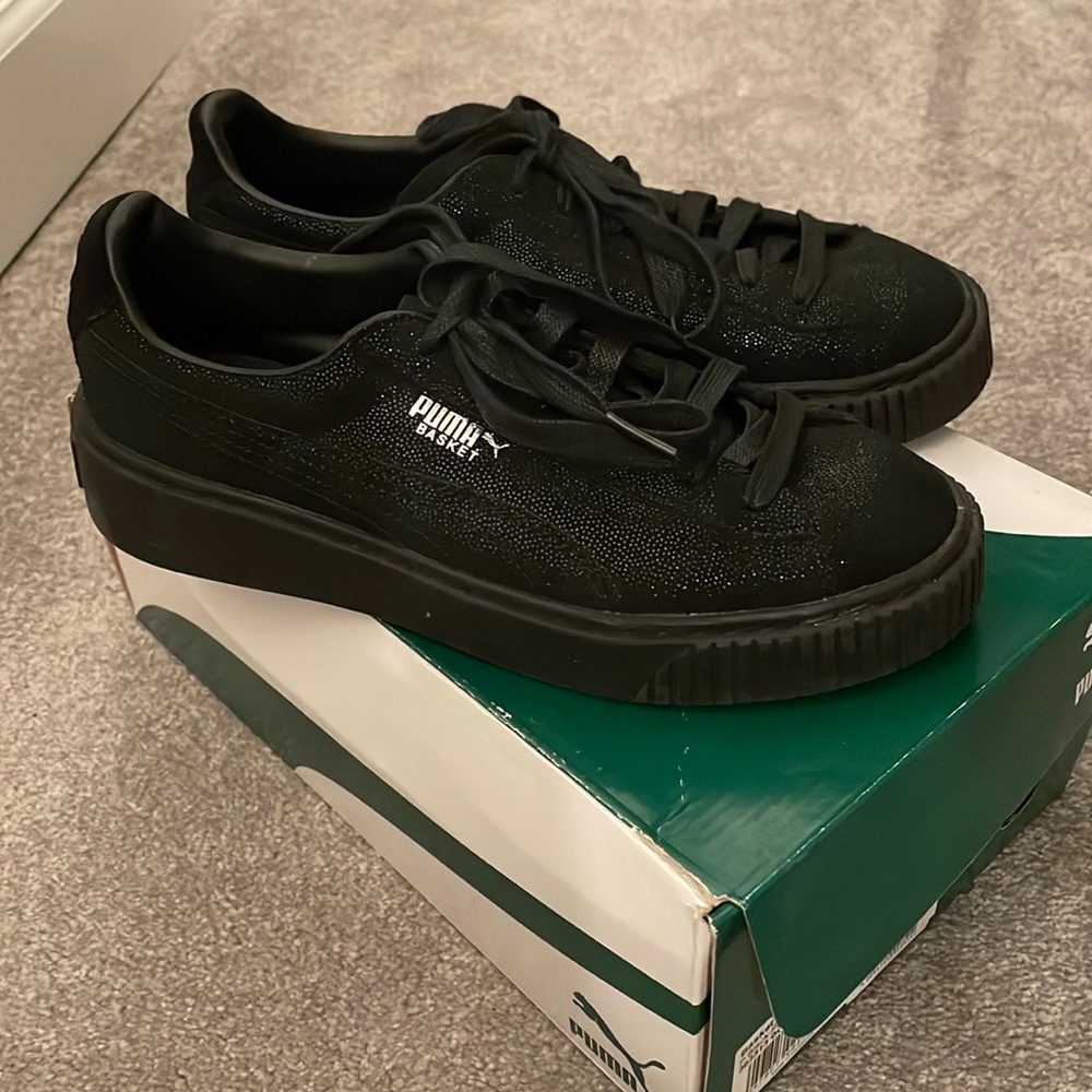 Puma Black Suede Basket Platform